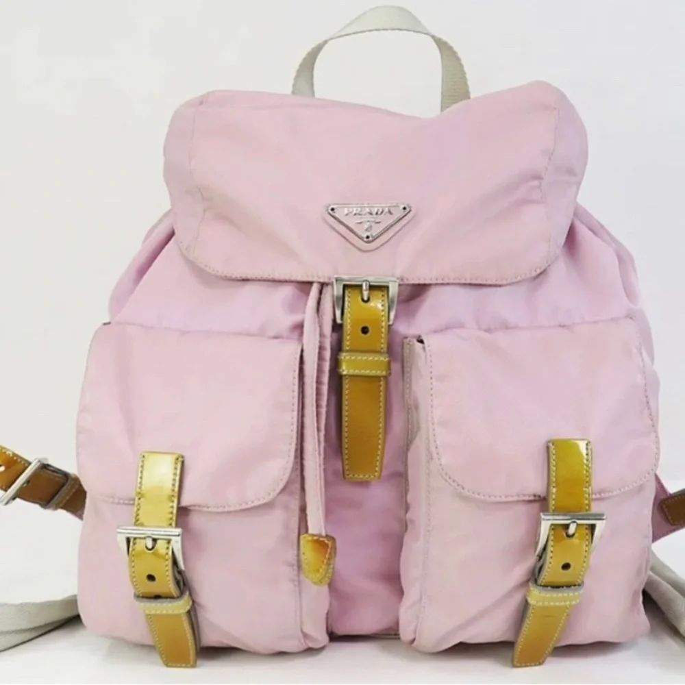 🦄 Authentic PRADA Pink Nylon and Gold Leather Backpack Bag Purse - Picture 12 of 12